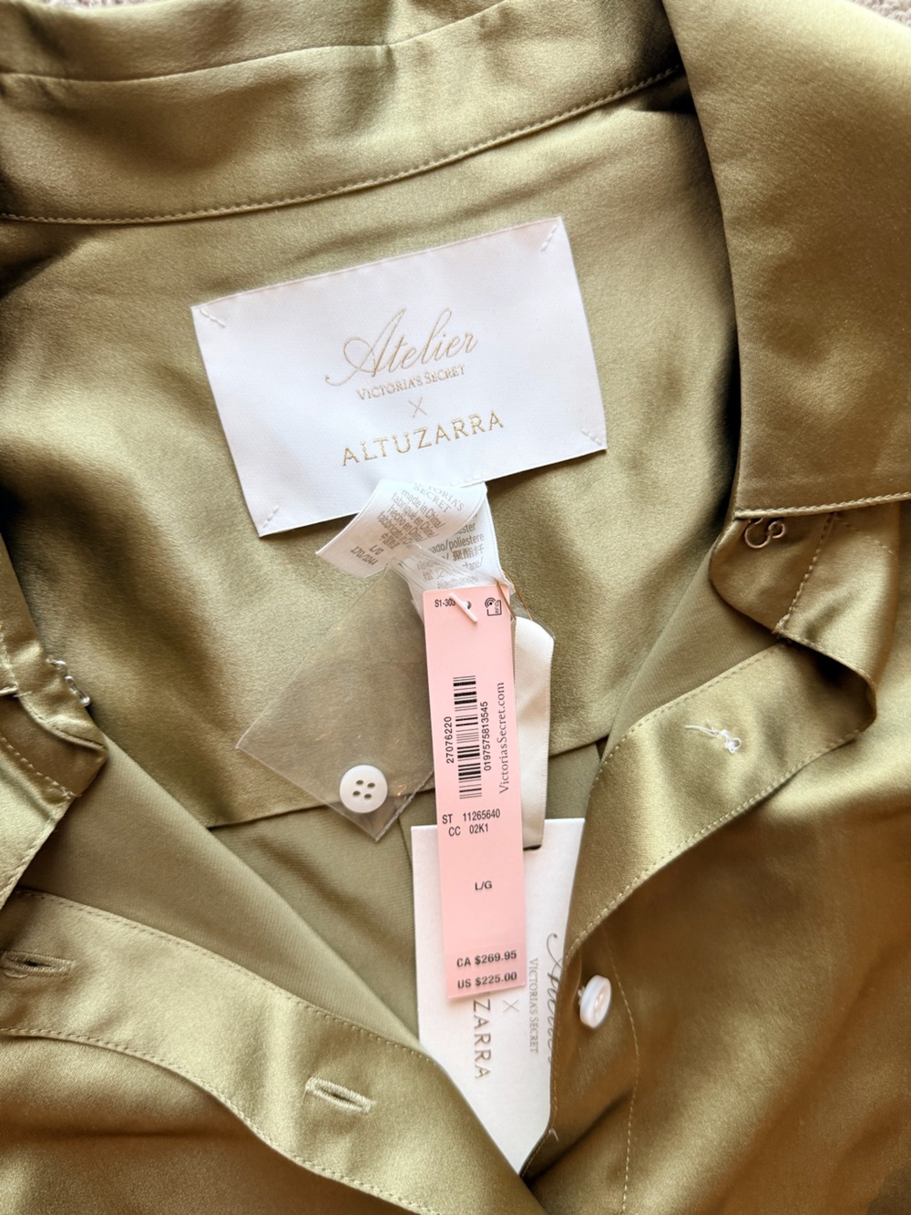 Victoria's Secret x Altuzarra Olive Silk Button-Front Bodysuit - Picture 4 of 5